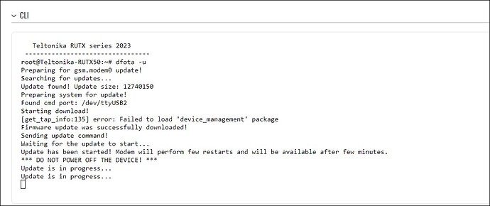 Upgating modem using dfota -u