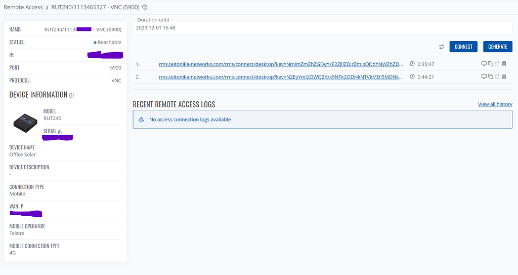 Accessing RPI VNC through Teltonika RMS remote access system