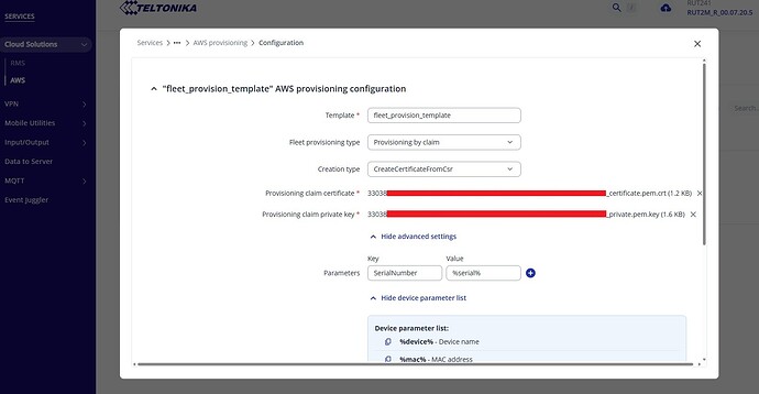 RUT provision setup 2