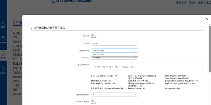 TRB 145 data to server