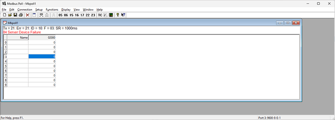 Modbus Poll 129 registers