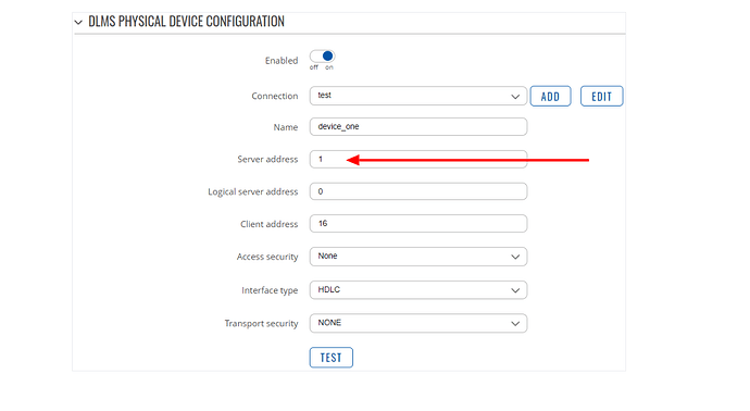 DLMS physical device configuration