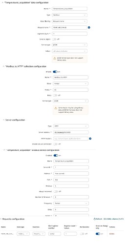 data to server from modbus acquisition