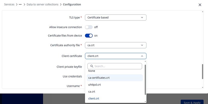 Date to Server - Certificate Drop-down list