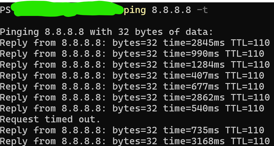 Result of pings with broken conenction